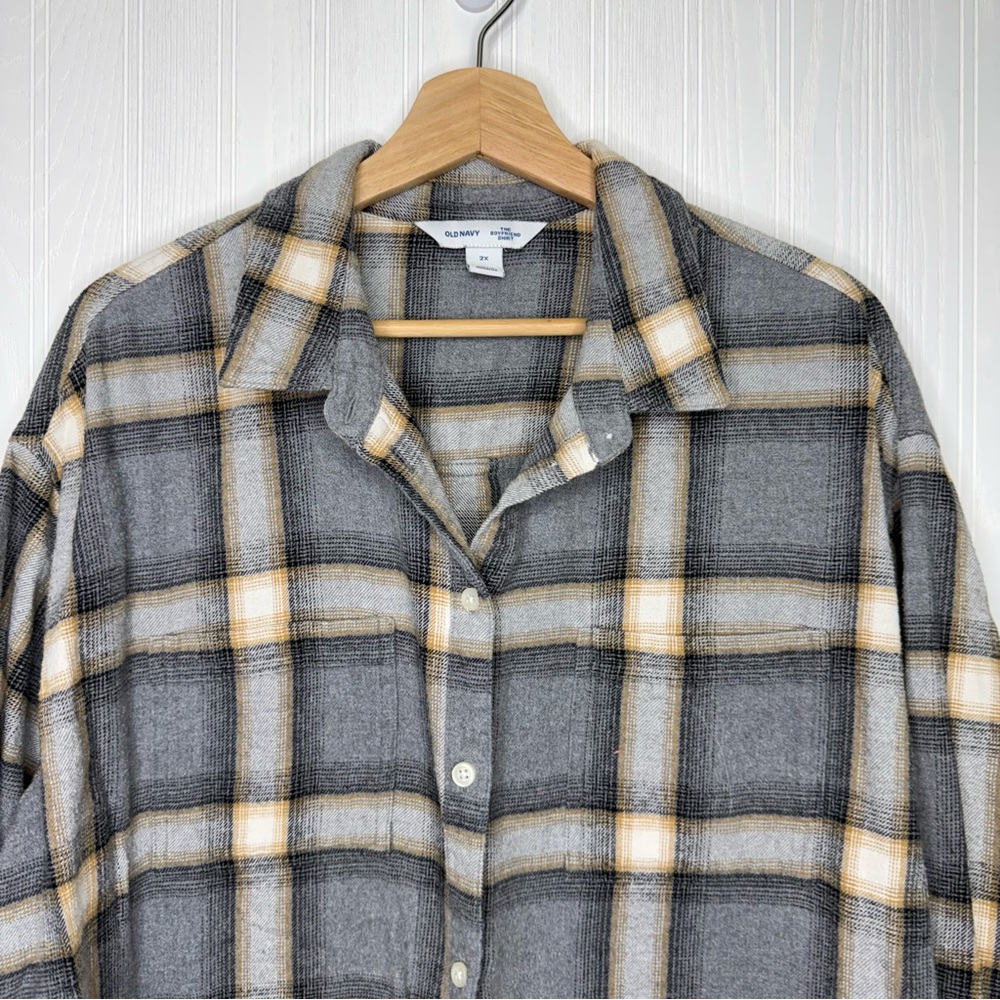 Old Navy The Boyfriend Shirt Gray plaid flannel 100% Cotton size 2X - Picture 3 of 11